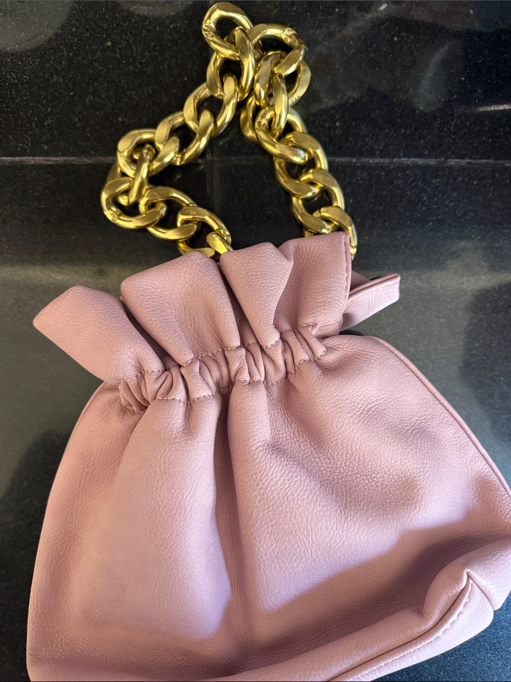Street Level Pink Mini Drawstring Bag with Gold Chain